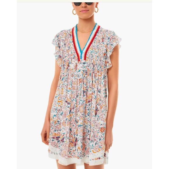 POUPETTE ST BARTH Sasha Floral Mini Dress Cover-Up Lace Fringe XS - Picture 1 of 11